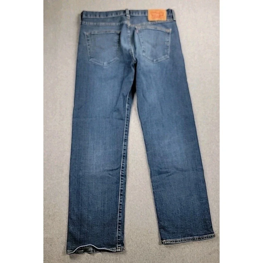 Levis Mens 501 (30x29) Jeans Straight Button Fly Mid‎ Stretch Dark Blue